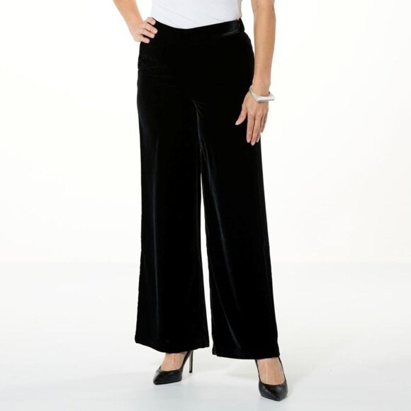 WynneCollection Velvet Wide Leg Pant Size XL Black Polyester Office Contemporary - Picture 1 of 6